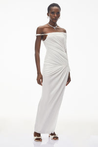 Maya White One Shoulder Ruched Maxi Dress