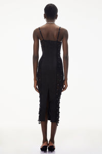 Melora Black Floral Lace Semi-Sheer Midi Dress