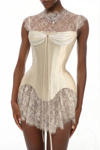 Michalina White Lace Convertible Gown with Detachable Skirt