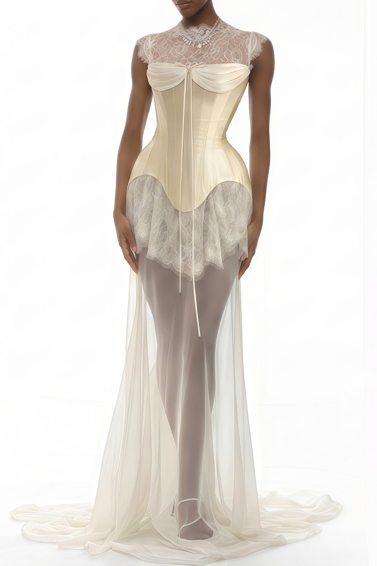 Michalina White Lace Convertible Gown with Detachable Skirt