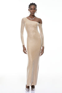 Michèle Champagne Rhinestone Maxi Dress