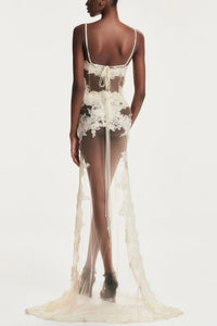 Mieke White Semi-Sheer Lace Maxi Dress