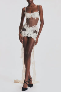 Mieke White Semi-Sheer Lace Maxi Dress