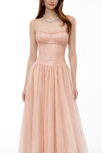 Millie Pink Ruffled Mesh Fairycore Maxi Dress