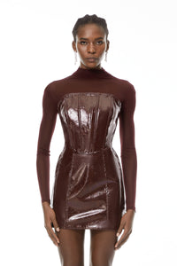 Millie Red Faux Leather Mini Dress with Tulle Panels