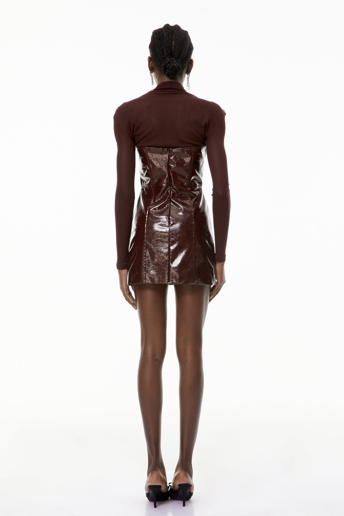 Millie Red Faux Leather Mini Dress with Tulle Panels