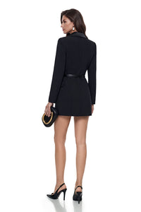 Mireille Black V-Neck Long Sleeve Mini Dress