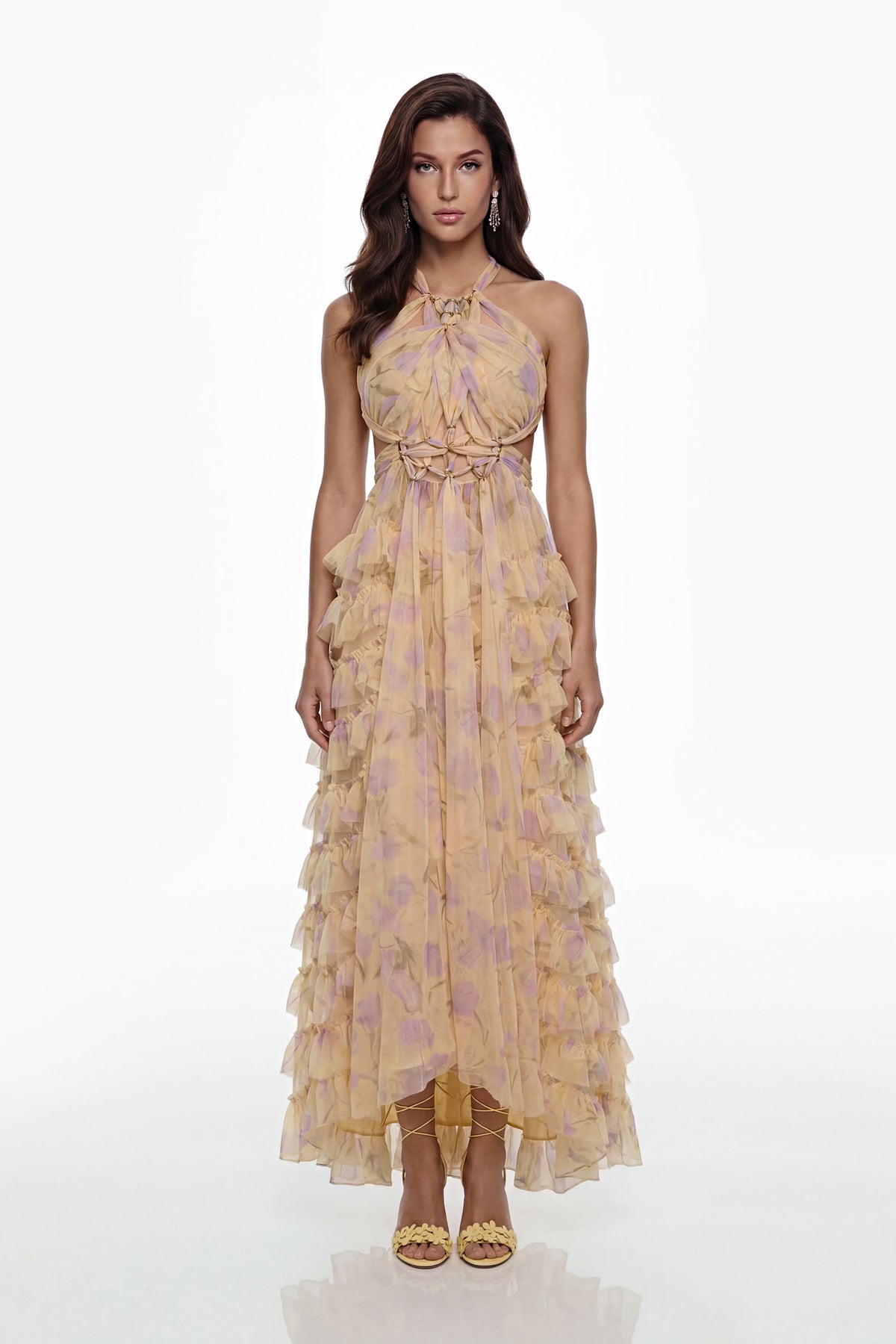 Molly Cream Cross Front Tiered Maxi Dress
