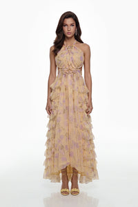 Molly Cream Cross Front Tiered Maxi Dress