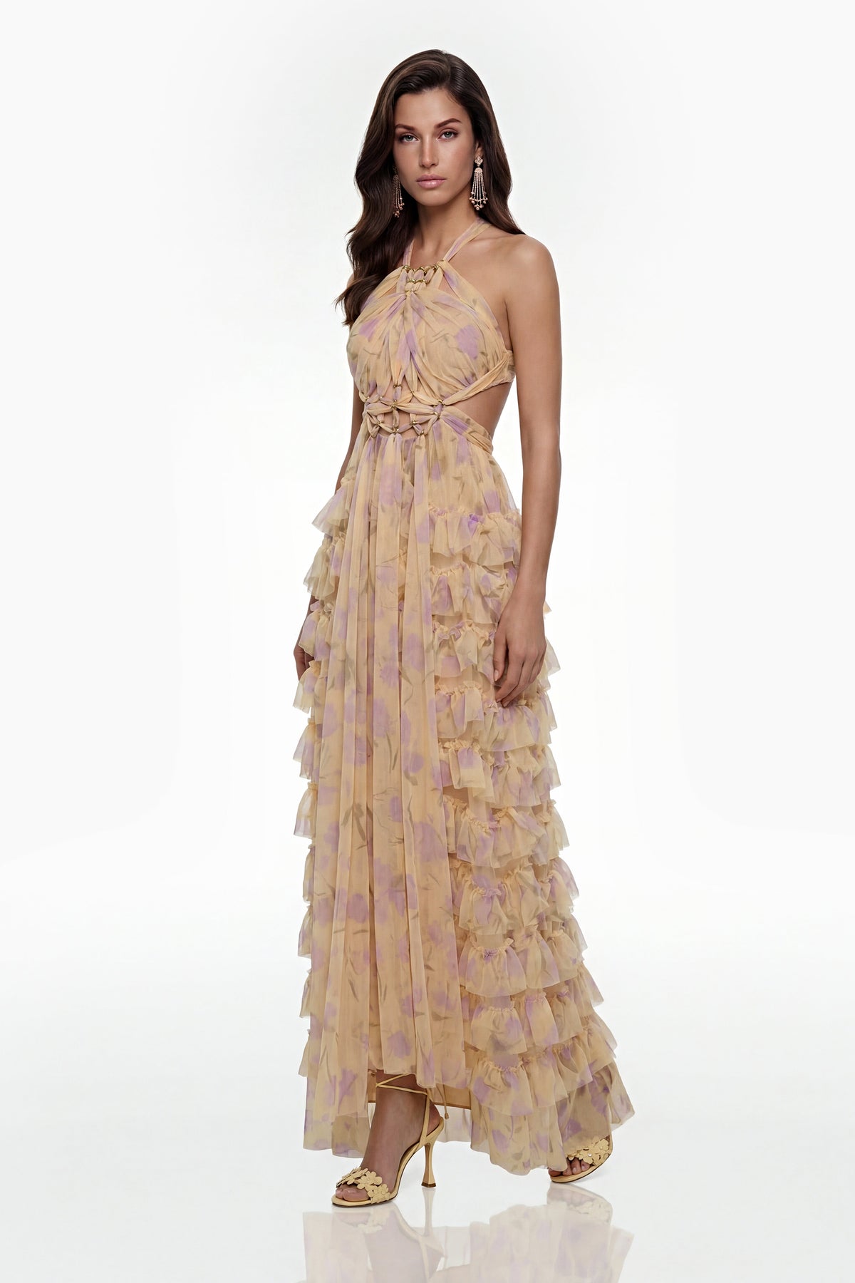 Molly Cream Cross Front Tiered Maxi Dress