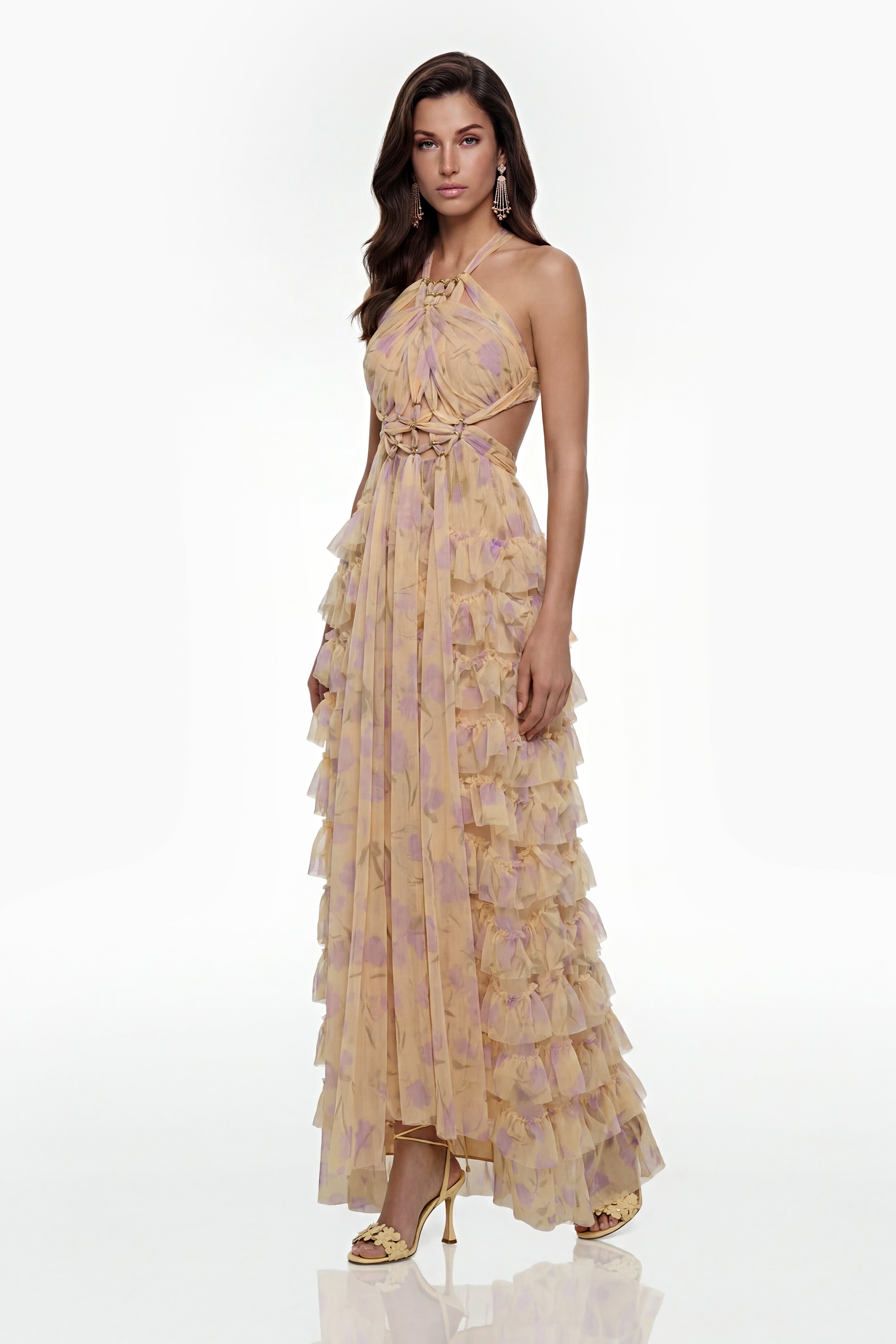 Molly Cream Cross Front Tiered Maxi Dress