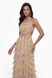 Molly Cream Cross Front Tiered Maxi Dress
