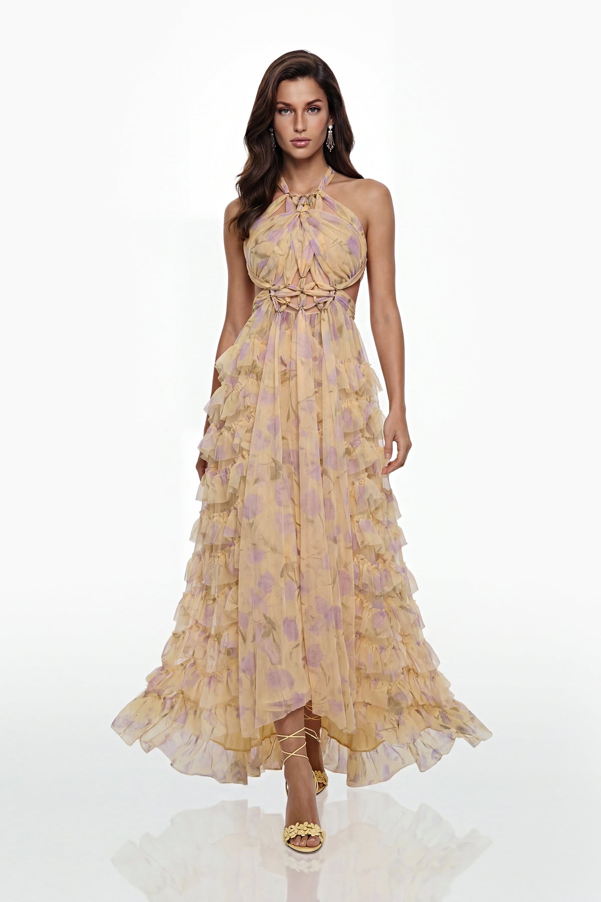 Molly Cream Cross Front Tiered Maxi Dress