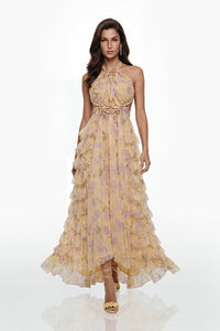 Molly Cream Cross Front Tiered Maxi Dress