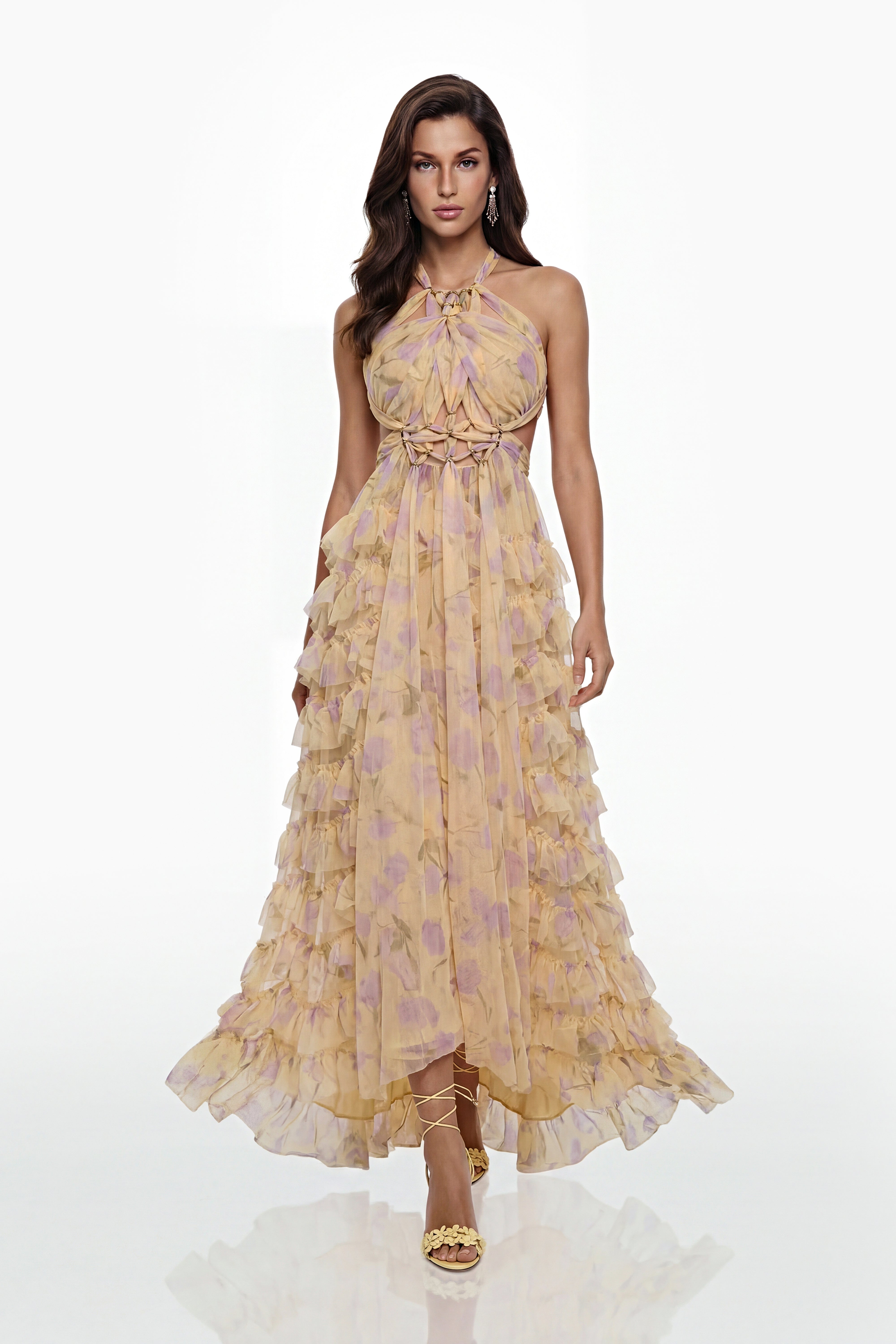 Molly Cream Cross Front Tiered Maxi Dress