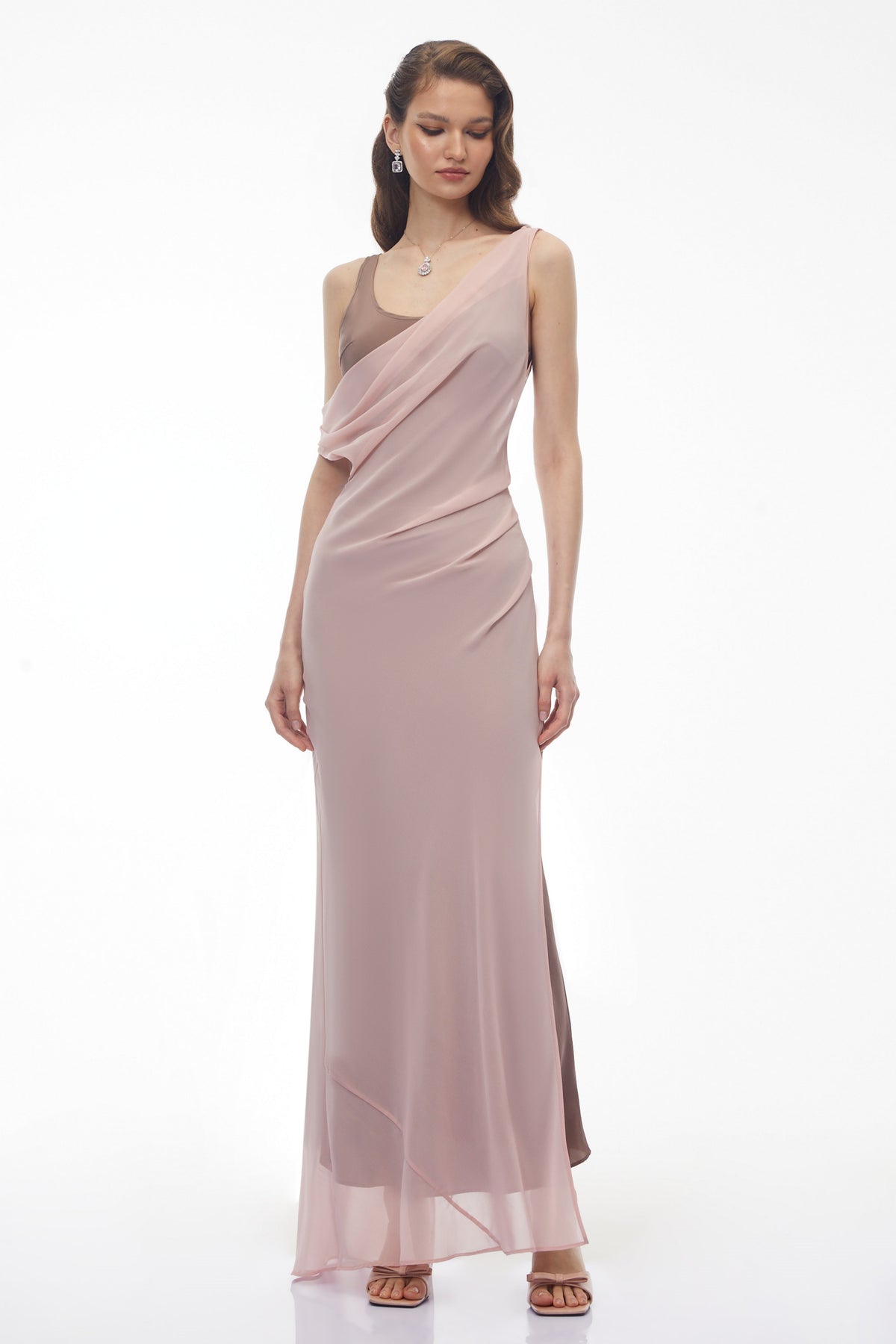 Monika Pink Color Block Asymmetrical Dress & Drape Set