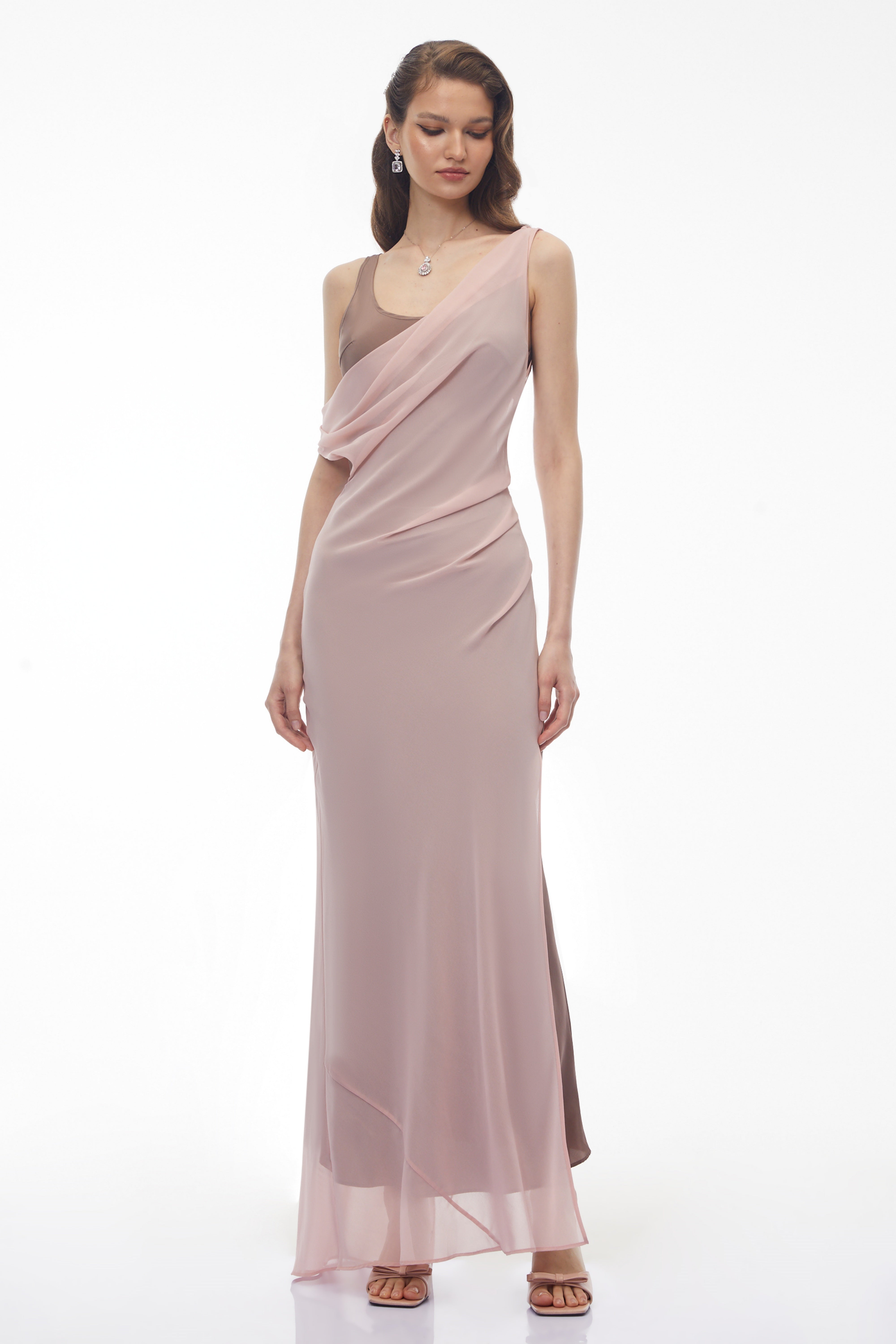 Monika Pink Color Block Asymmetrical Dress & Drape Set