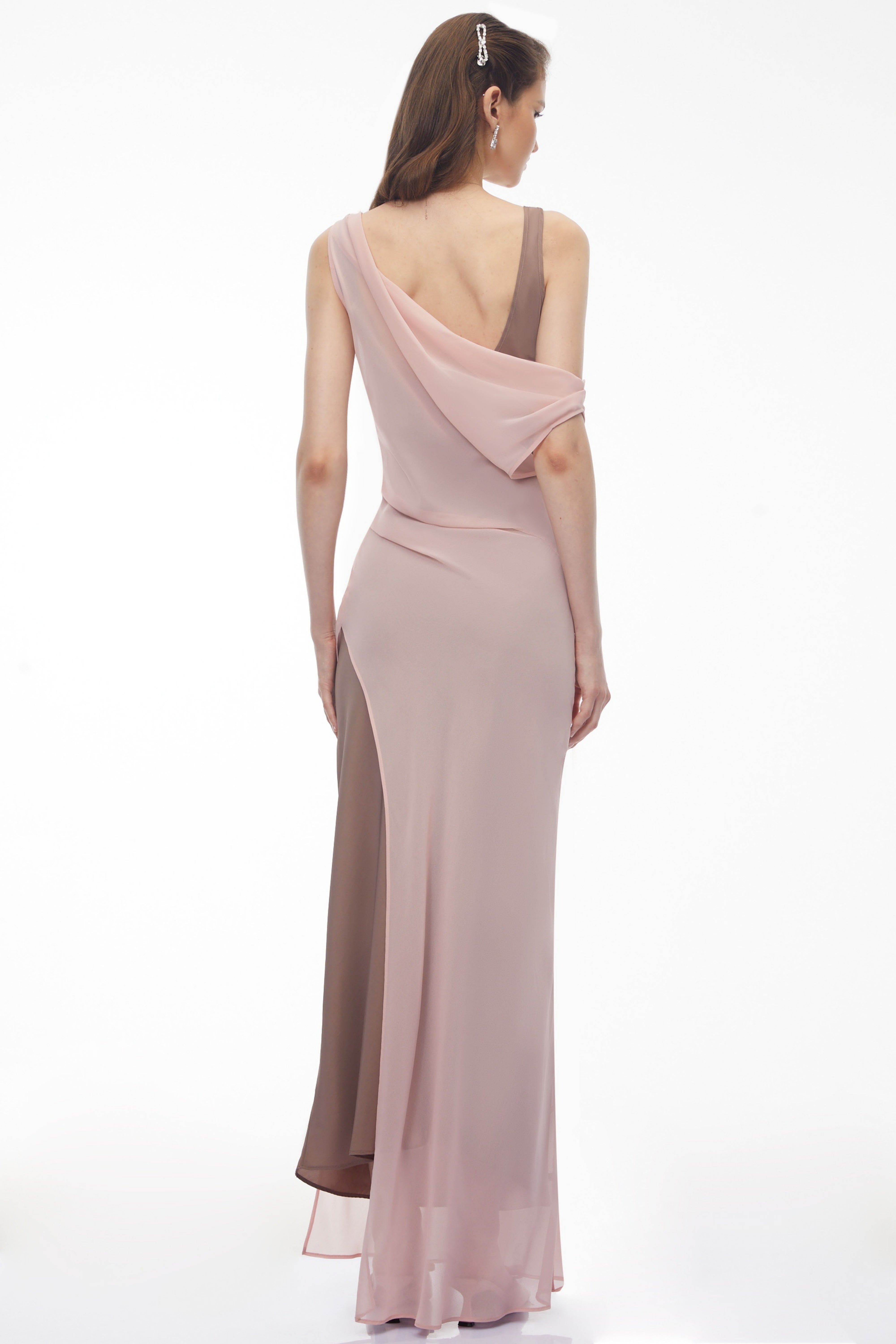 Monika Pink Color Block Asymmetrical Dress & Drape Set