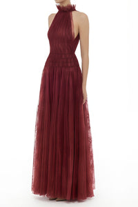 Amandine Red Halterneck Semi-sheer Maxi Dress