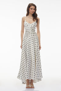 Morgause White Polka Dot Ruched Maxi Dress