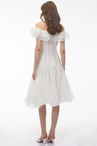 Muriel White Off Shoulder Ruched Midi Dress