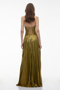 Nadya Olive Green Halterneck Ruched Maxi Dress