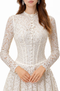 Narges White Lace Maxi Dress with Decorative Buttons
