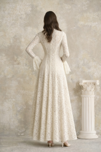 Nasrin White Mock Neck Floral Lace Maxi Dress