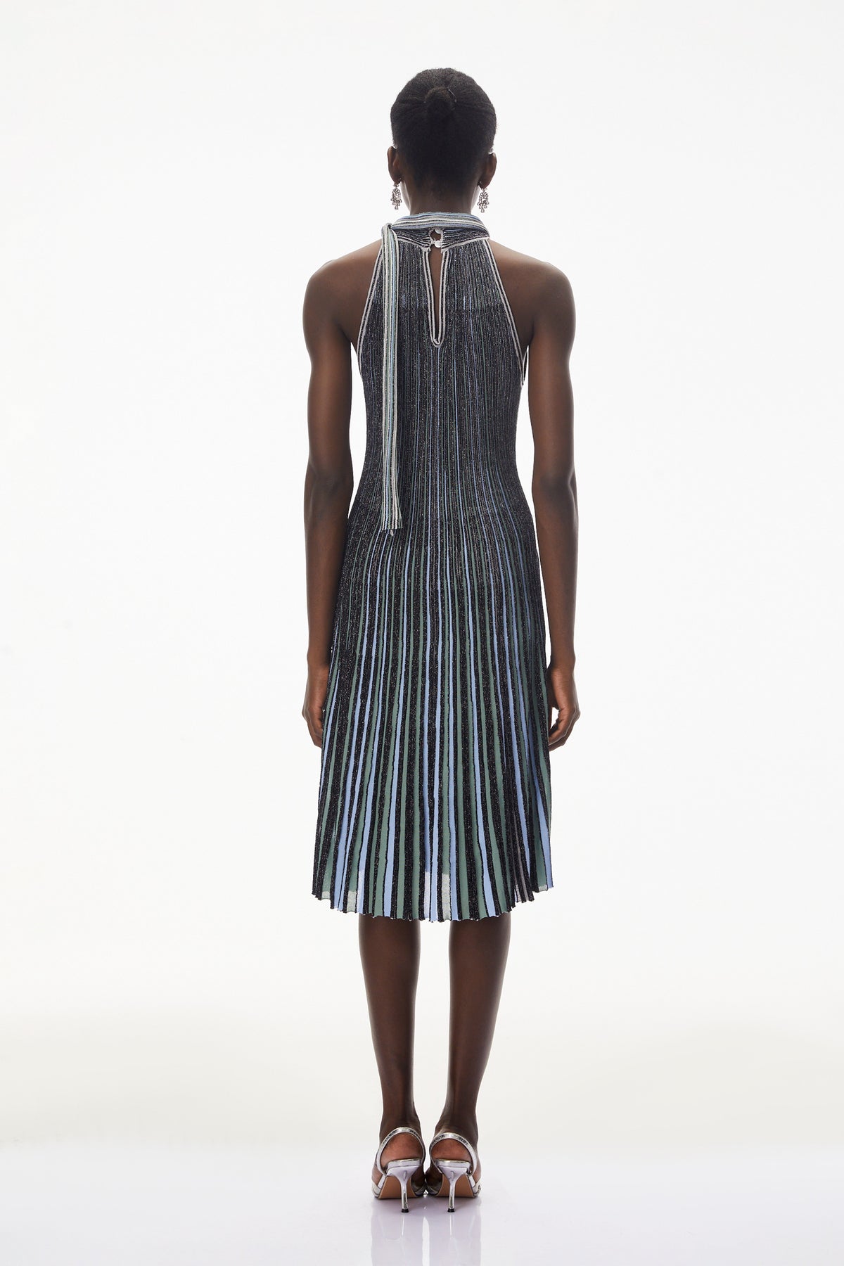 Nausicaa Navy Blue Metallic Striped Knit Midi Dress