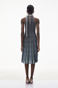Nausicaa Navy Blue Metallic Striped Knit Midi Dress