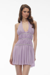 Nemesis Purple Halterneck Ruched Mini Dress