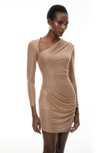 Nerea Khaki Rhinestone Asymmetrical Mini Dress