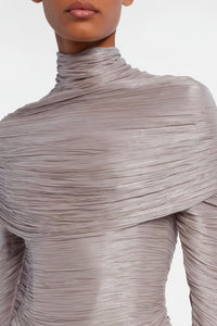 Nerida Silver Turtleneck Ruched Maxi Dress