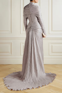 Nerida Silver Turtleneck Ruched Maxi Dress