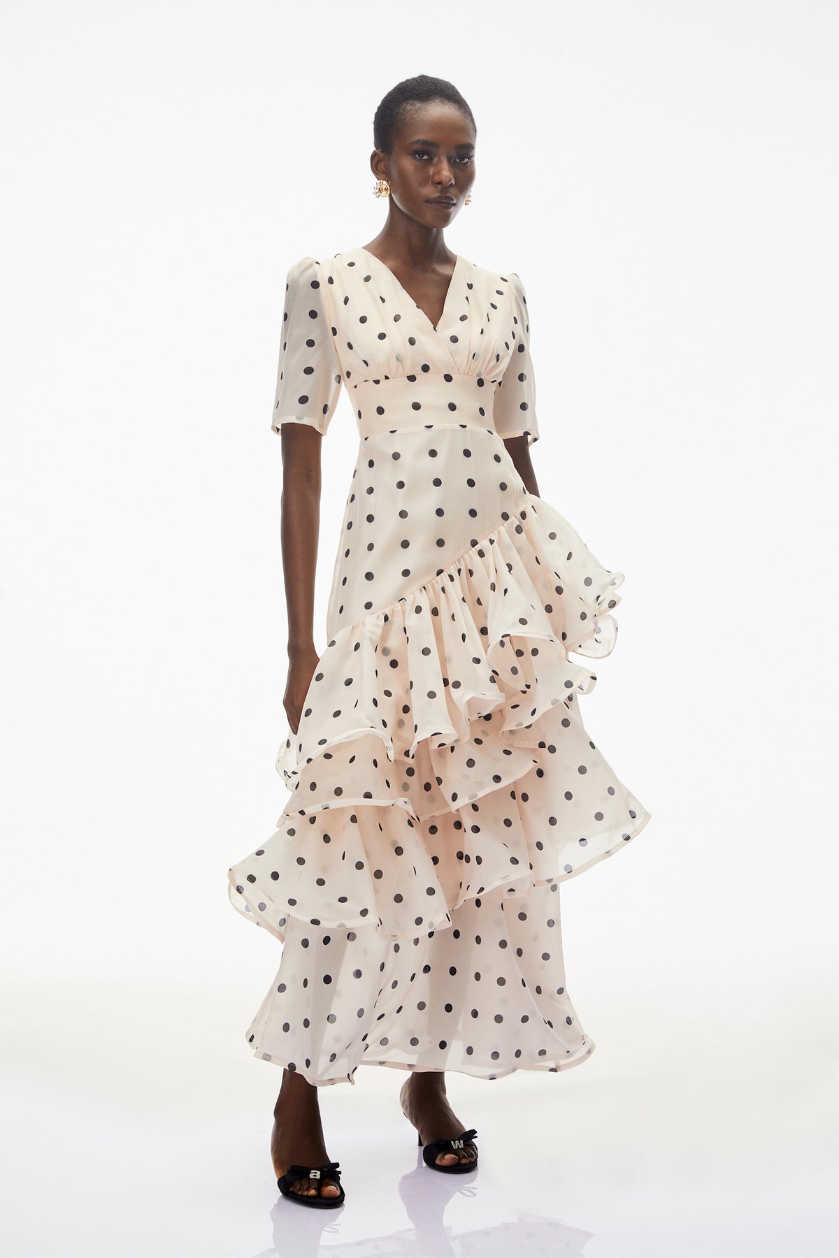 Nicoletta White Polka Dot Asymmetrical Maxi Dress