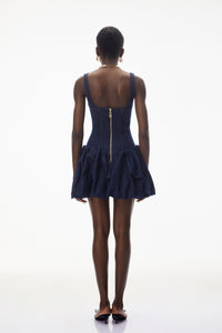 Niloufar Dark Blue Puffball Denim Mini Dress