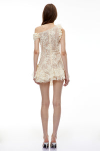 Niobe White Flared Lace Mini Dress with 3D Florals