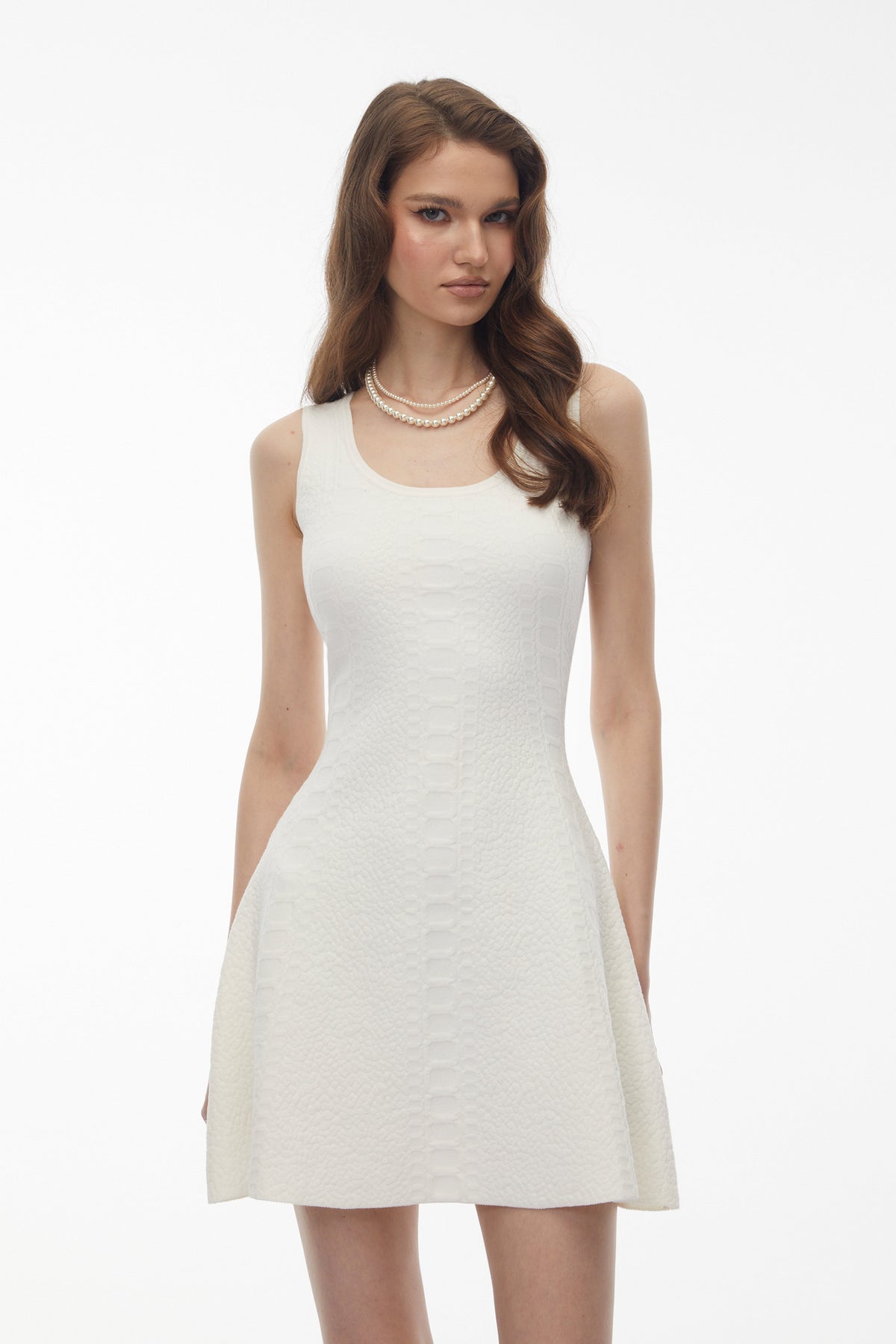 Niobe White Sleeveless Textured Knit Mini Dress
