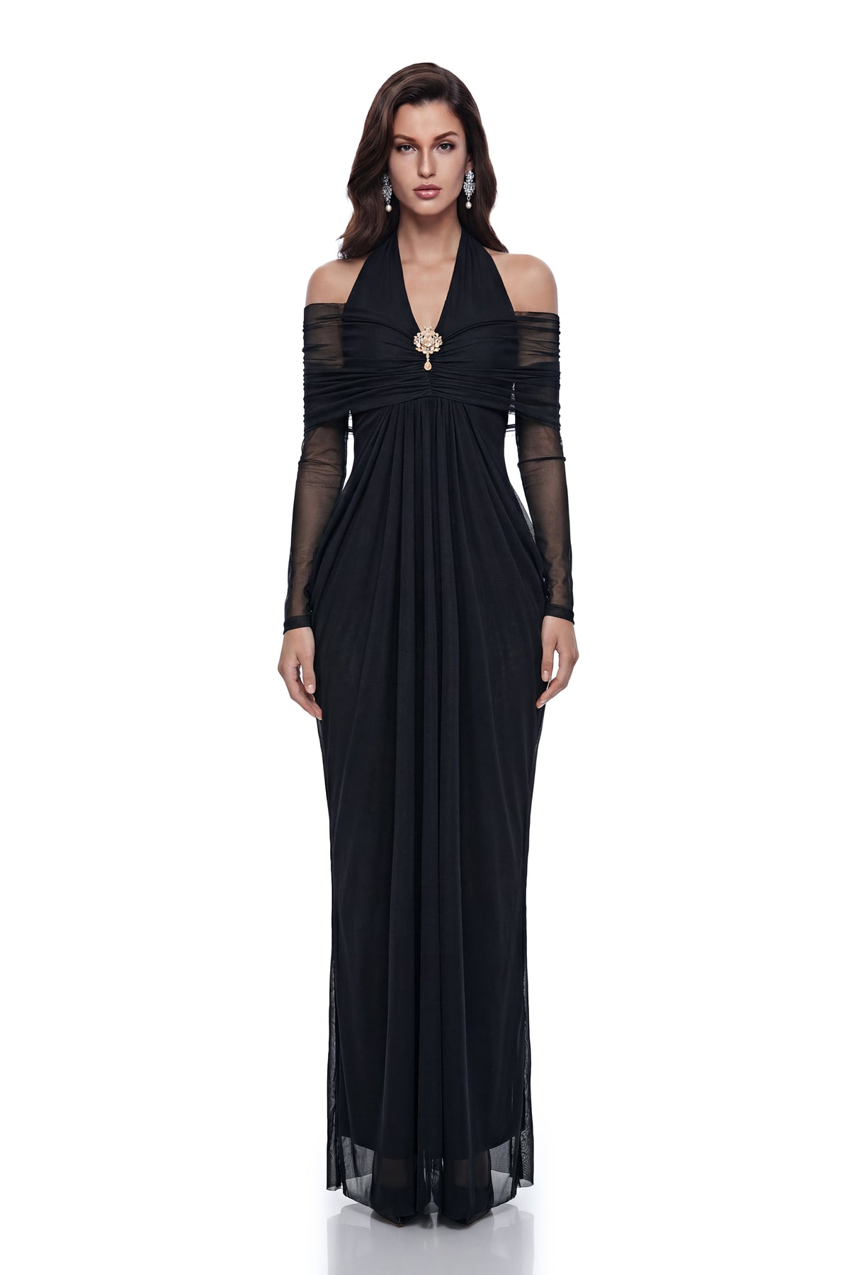 Nora Black Halterneck Cold Shoulder Maxi Dress