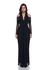 Nora Black Halterneck Cold Shoulder Maxi Dress