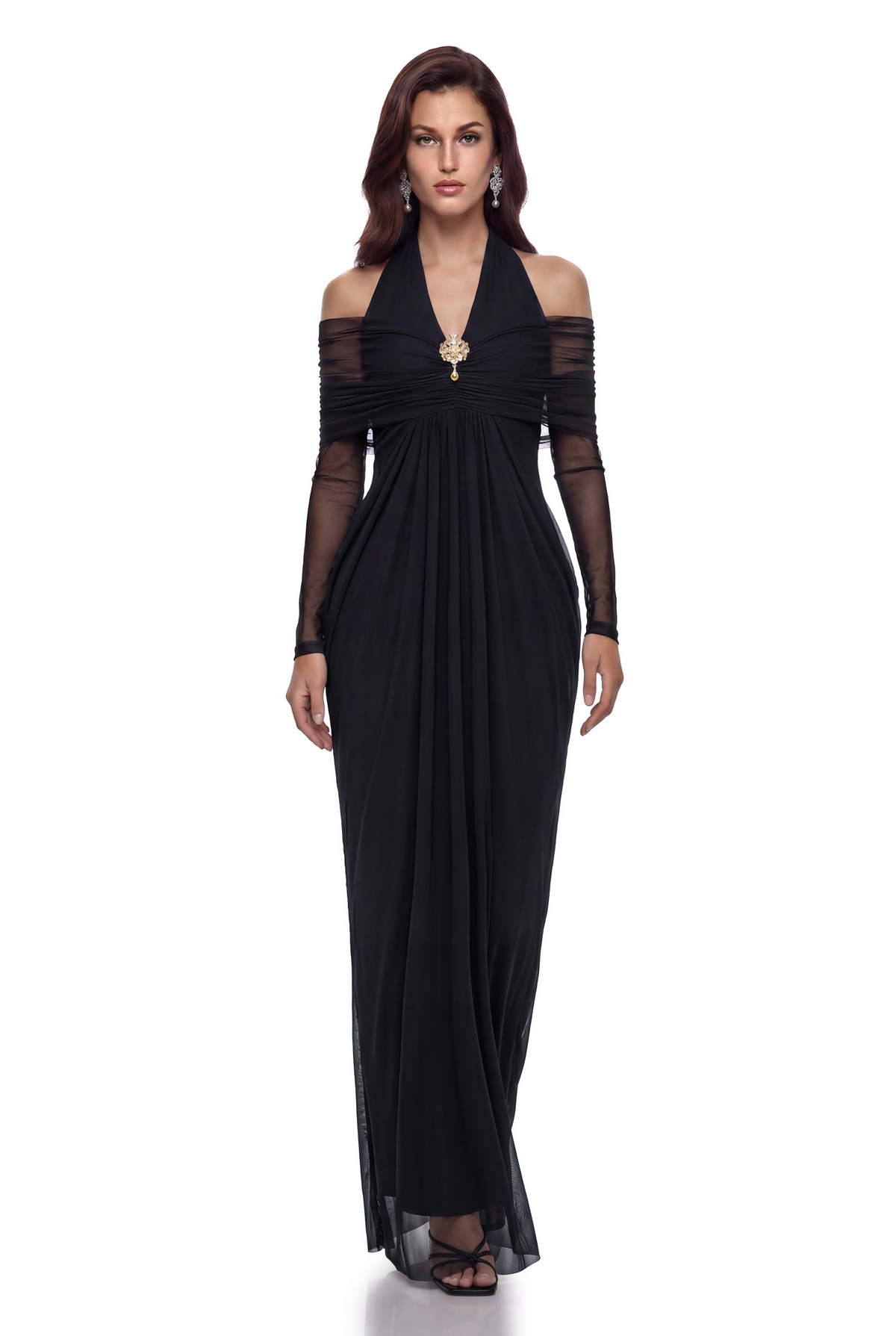 Nora Black Halterneck Cold Shoulder Maxi Dress