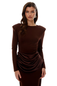 Norma Brown Draped Panel Maxi Dress