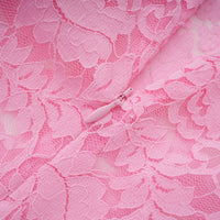 Nuria Pink Ribbon Detail Floral Lace Midi Dress