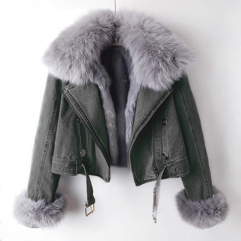 Margaux Luxe Lined Fox Fur Denim Jacket