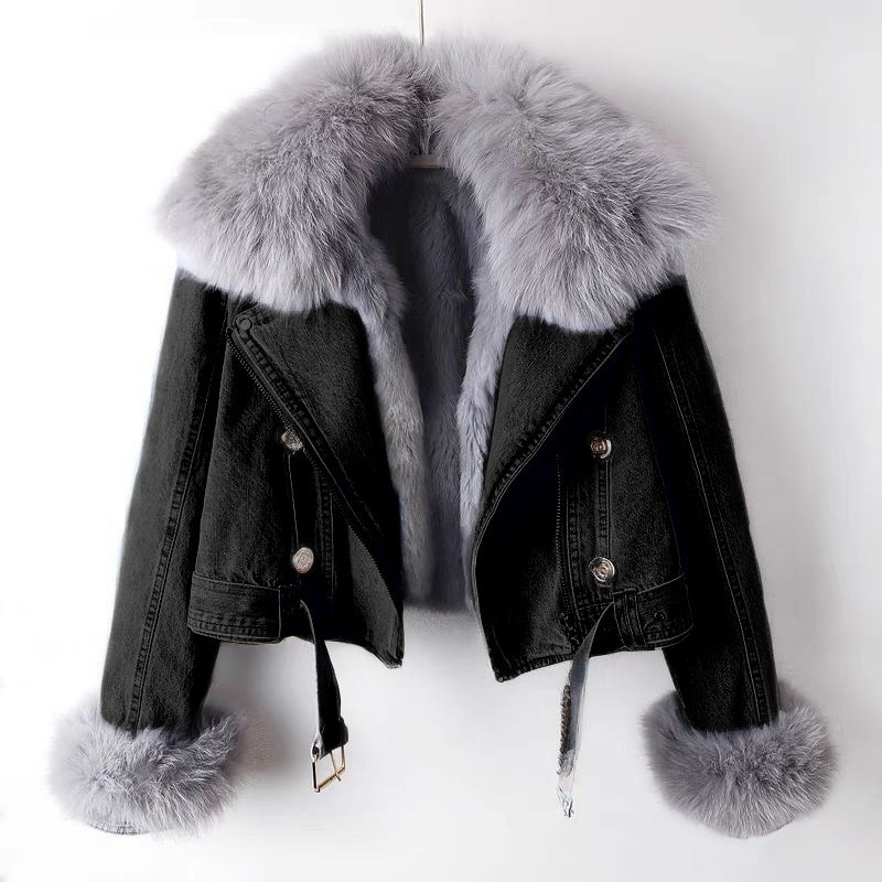 Margaux Luxe Lined Fox Fur Denim Jacket