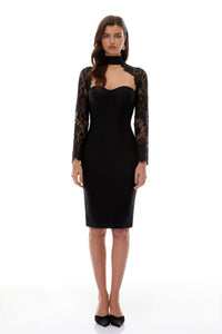 Oana Black Lace Panel Midi Bandage Dress