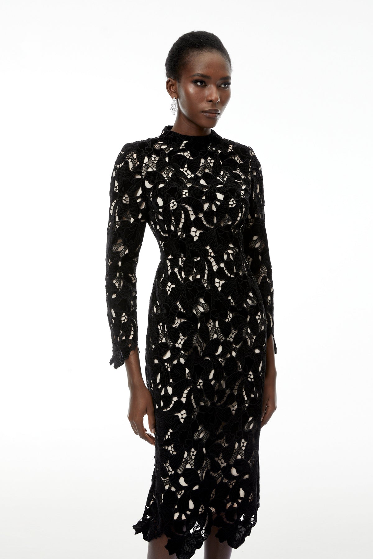 Hafdis Black Floral Embroidered Midi Dress