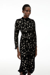 Hafdis Black Floral Embroidered Midi Dress