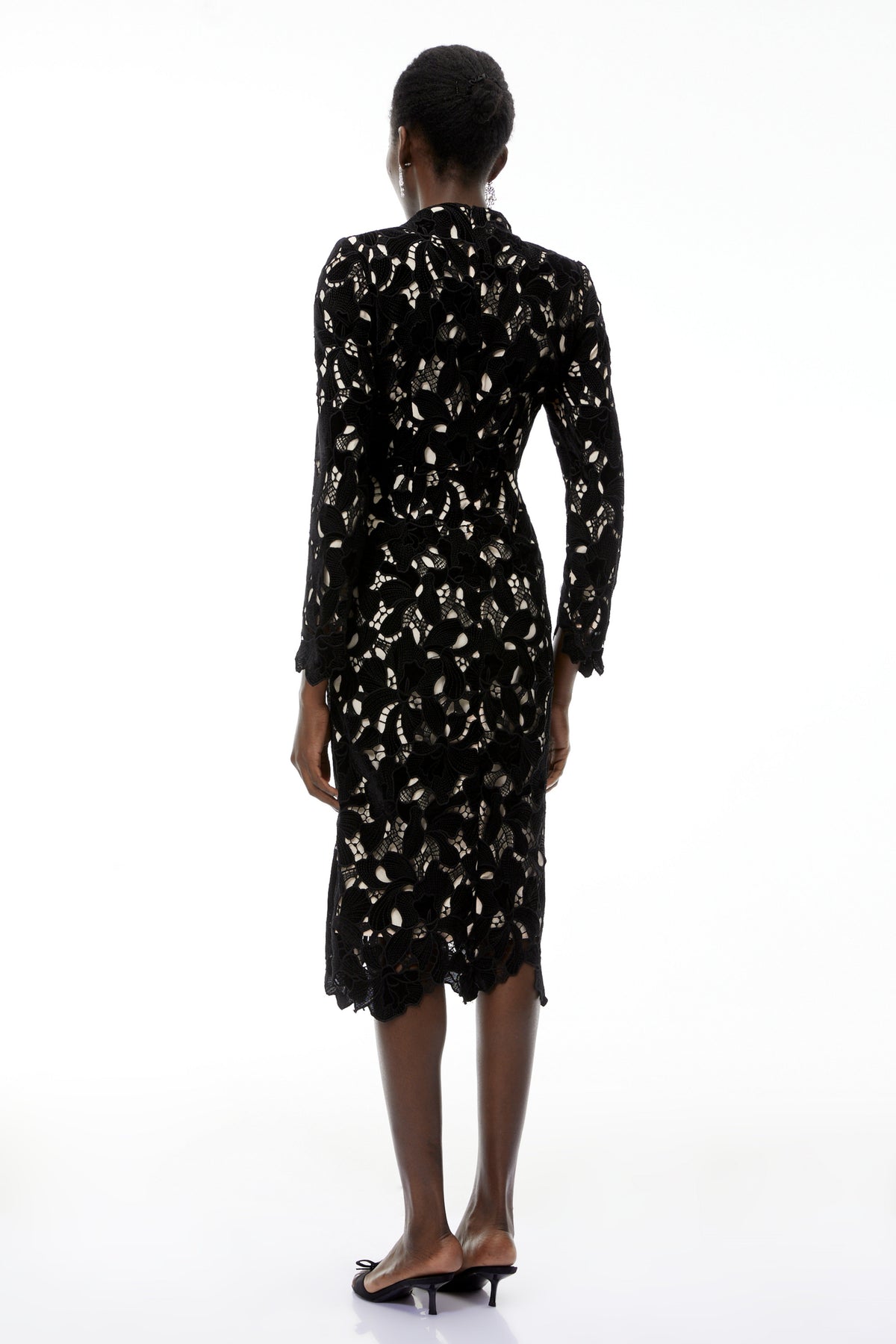 Hafdis Black Floral Embroidered Midi Dress
