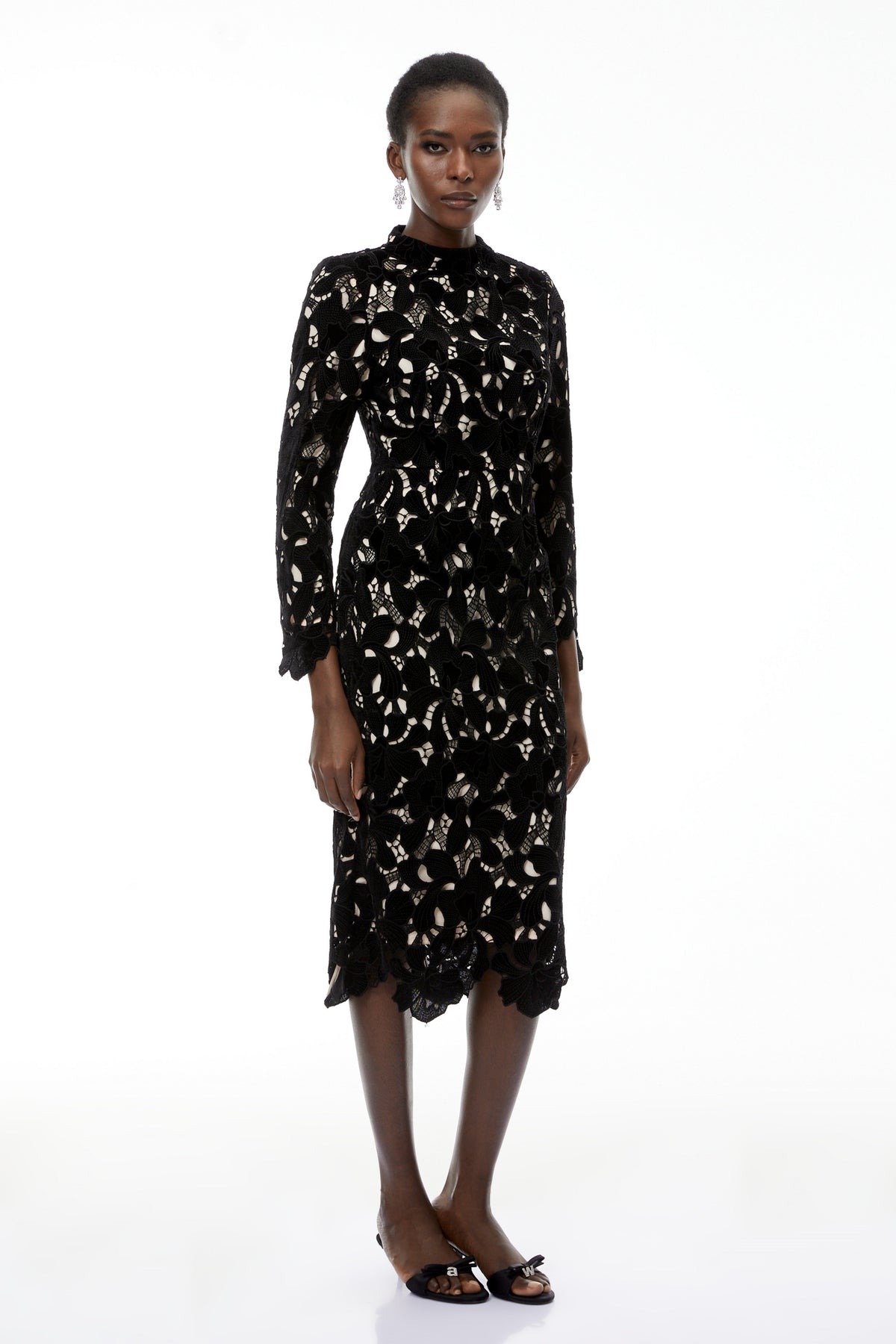 Hafdis Black Floral Embroidered Midi Dress